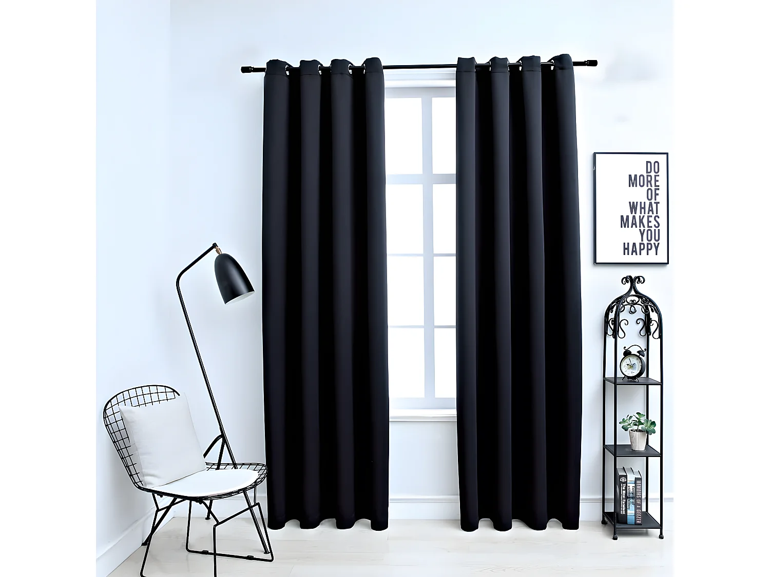 Cortinas opacas con anillas de metal 2 piezas negro 140x175 cm ES240519