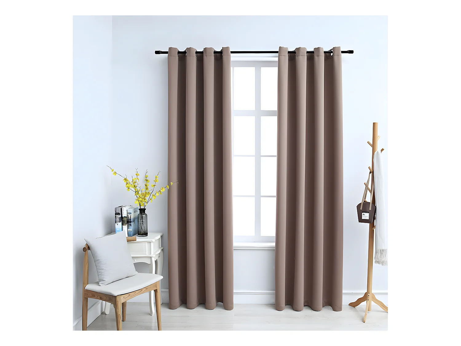 Rideaux occultants avec anneaux en métal 2 pcs Taupe 140x175 cm QBH91374