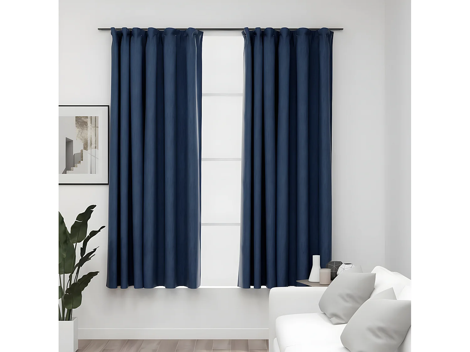 Cortinas opacas con ganchos look de lino 2 pzas azul 140x175 cm ES351106