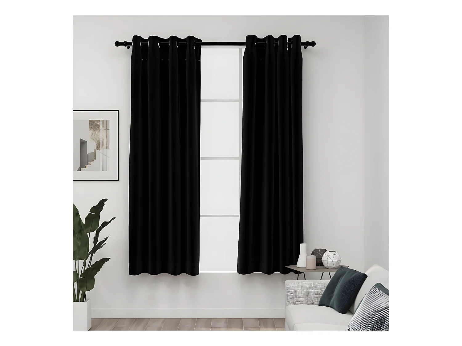 Rideaux occultants Aspect lin avec œillets 2 pcs Noir 140x175cm QBH82167