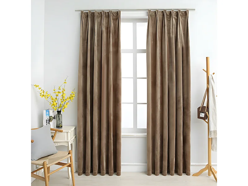 Cortinas blackout com ganchos 2 pcs 140x175 cm veludo bege PT318041