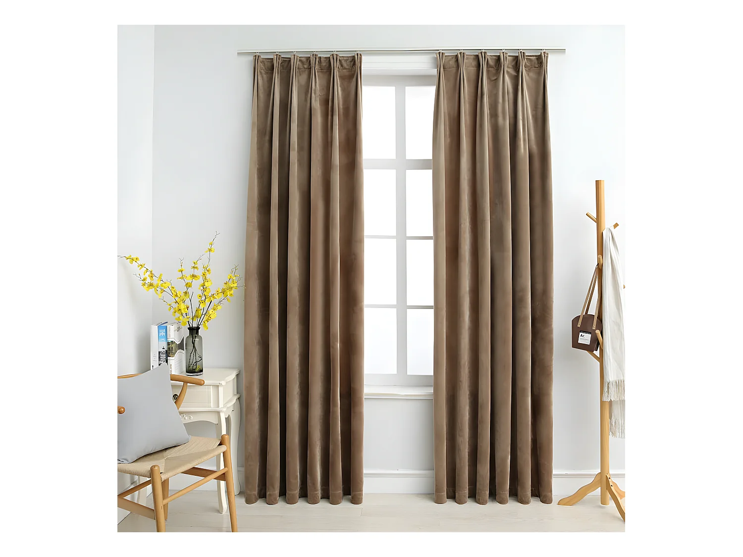 Rideaux occultants avec crochets 2 pcs Velours Beige 140x175 cm QBH15758
