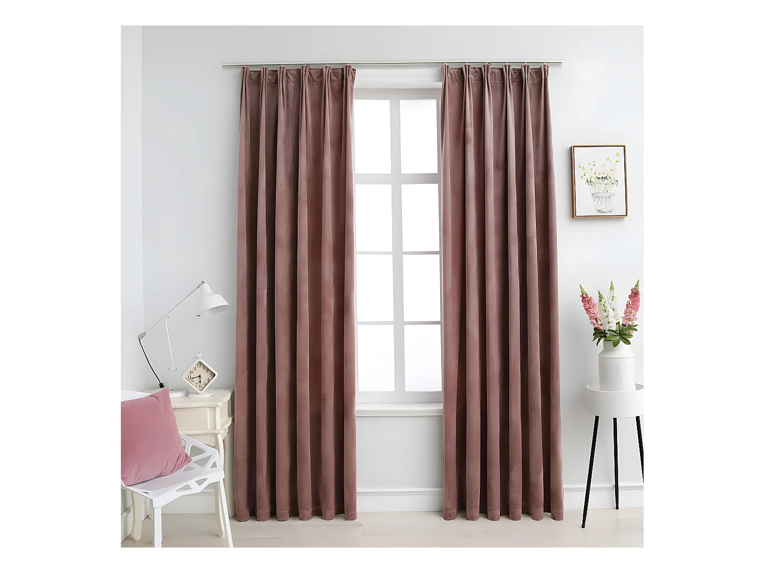Rideau occultant et crochet 2pcs Velours Rose antique 140x245cm QBH49839