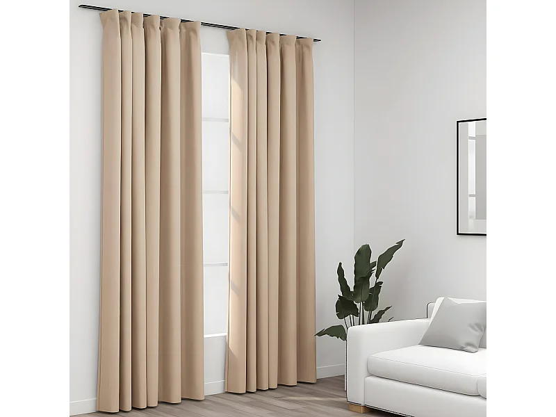 Cortinas opacas aspeto linho c/ ganchos 2 pcs 140x225 cm bege PT981399