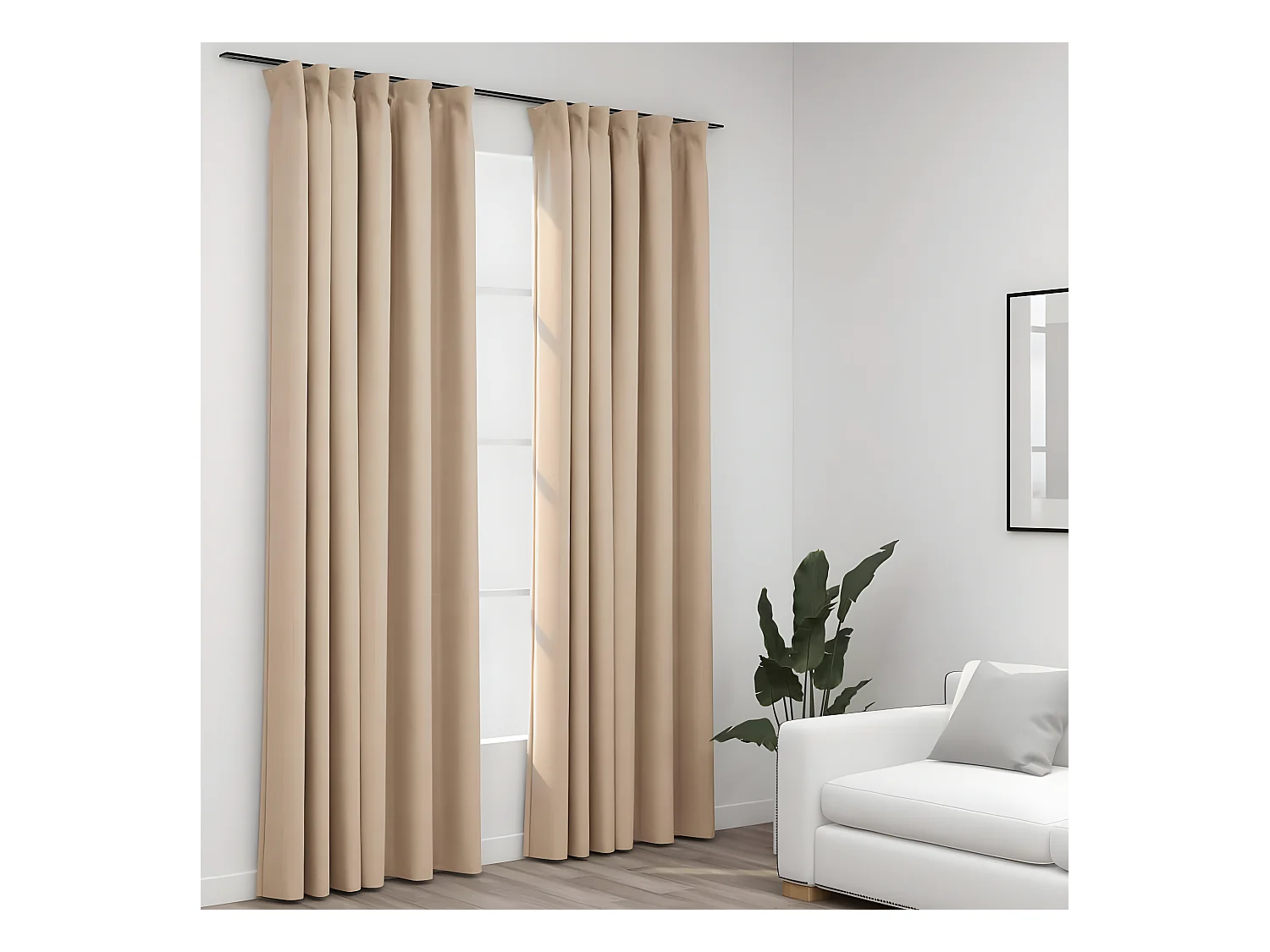 Rideaux occultants aspect lin et crochets 2 pcs Beige 140x225cm QBH59596
