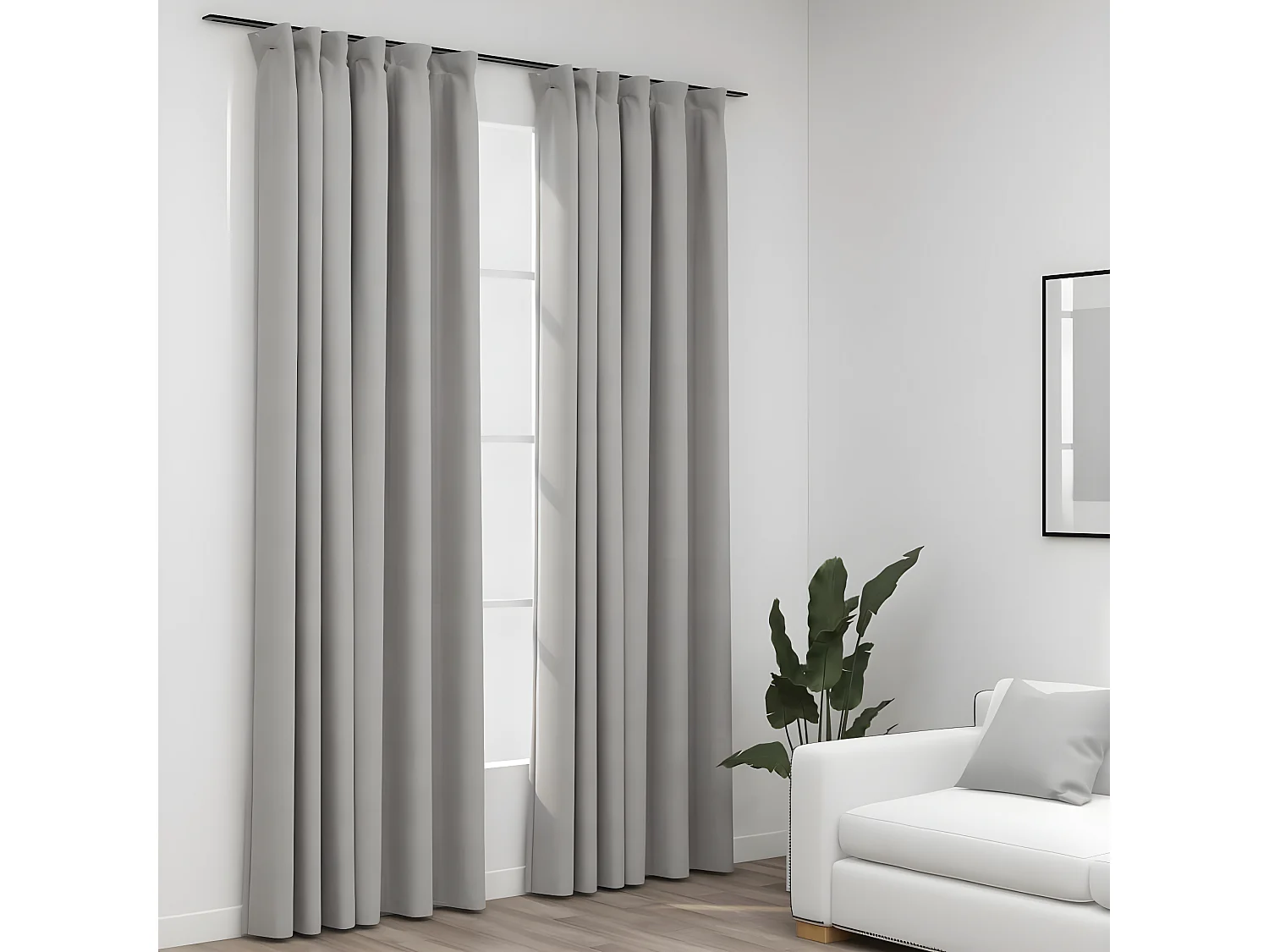 Rideaux occultants aspect lin avec crochets 2pcs Gris 140x245cm QBH21329