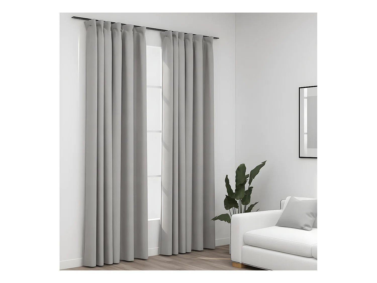 Rideaux occultants aspect lin avec crochets 2pcs Gris 140x245cm QBH21329