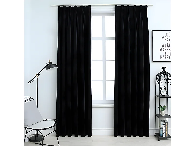 Cortinas opacas con ganchos 2 pzas terciopelo negro 140x225 cm ES671484