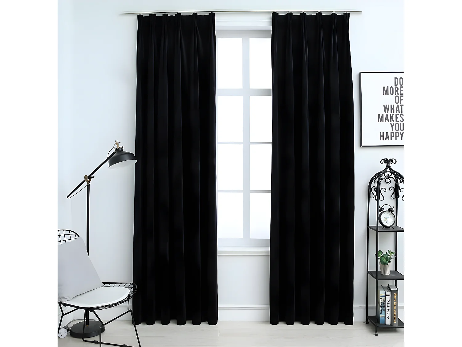 Rideaux occultants avec crochets 2 pcs Velours Noir 140x225 cm QBH44002