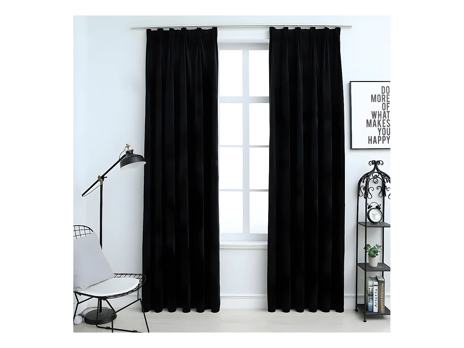 Rideaux occultants avec crochets 2 pcs Velours Noir 140x225 cm QBH44002