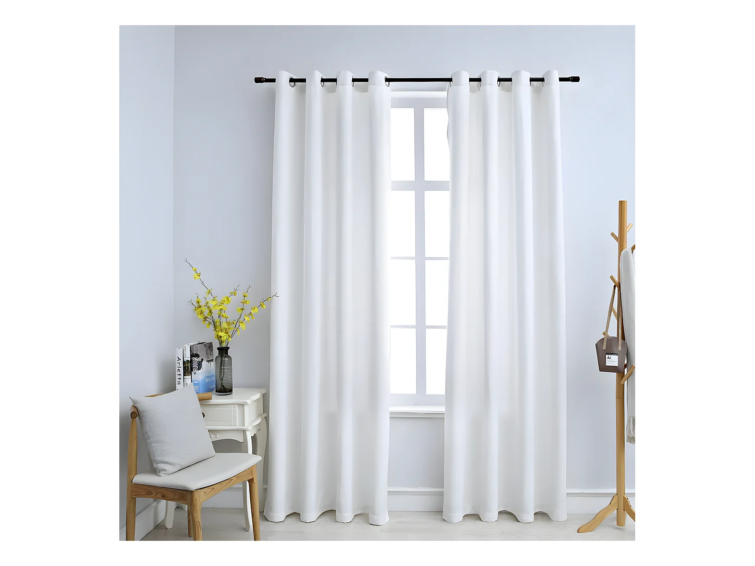 Rideau occultant et anneaux en métal 2pcs Blanc cassé 140x175cm QBH89378