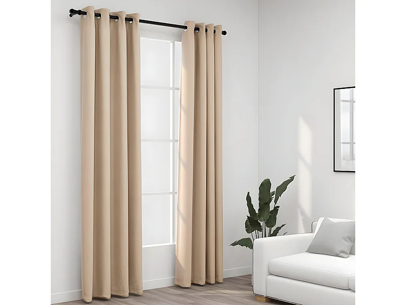 Cortinas opacas ojales look de lino 2 pzas beige 140x225 cm ES757384