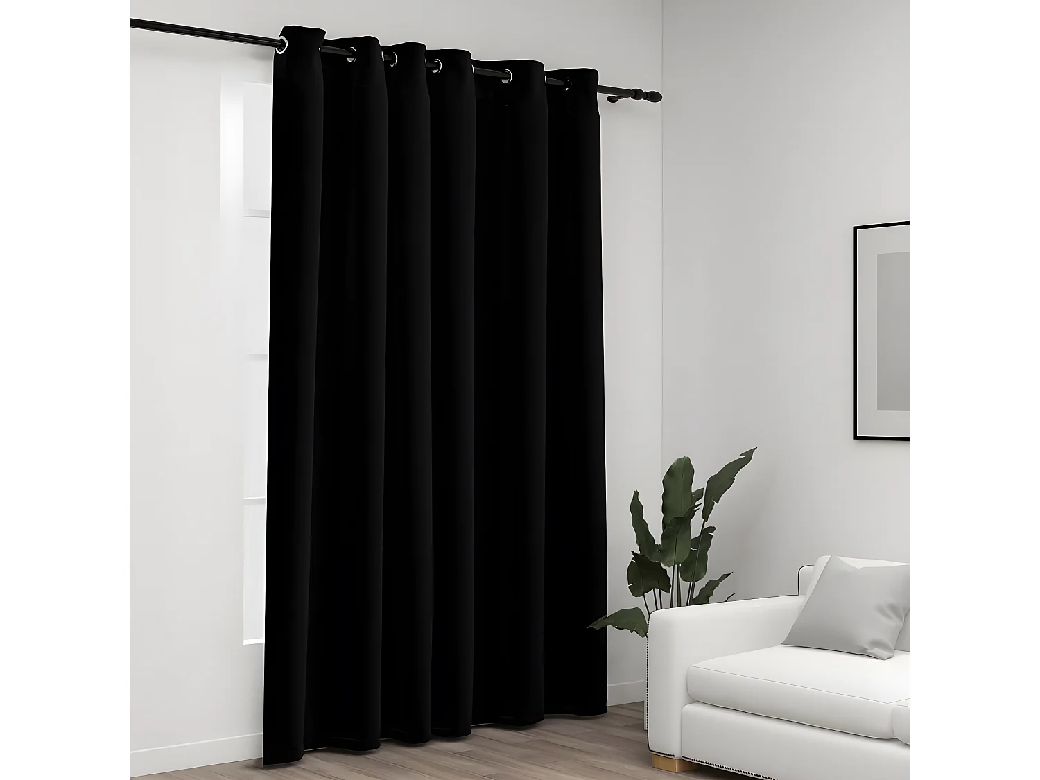 Cortina opaca con ojales look de lino negro 290x245 cm ES793549