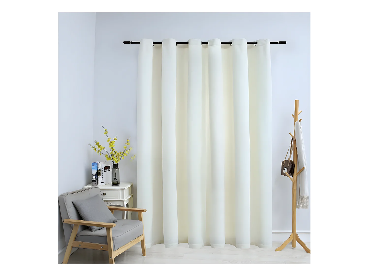 Rideau occultant avec anneaux en métal Velours Crème 290x245 cm QBH31046