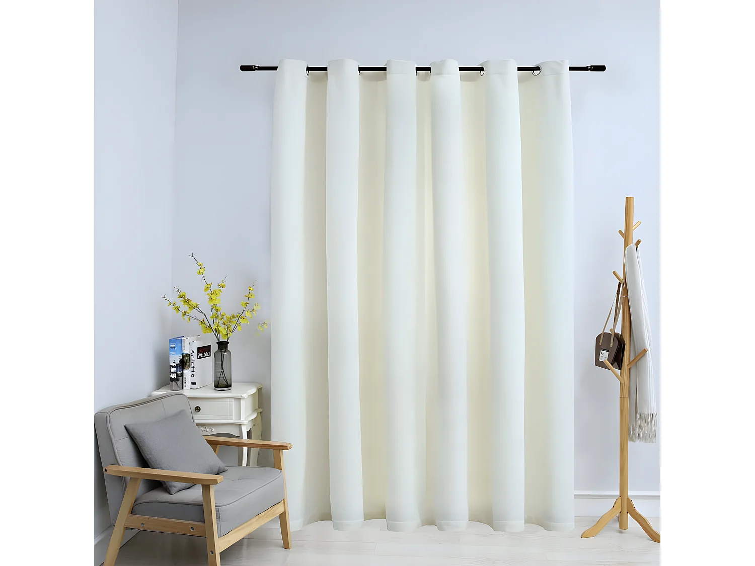 Rideau occultant avec anneaux en métal Velours Crème 290x245 cm QBH31046