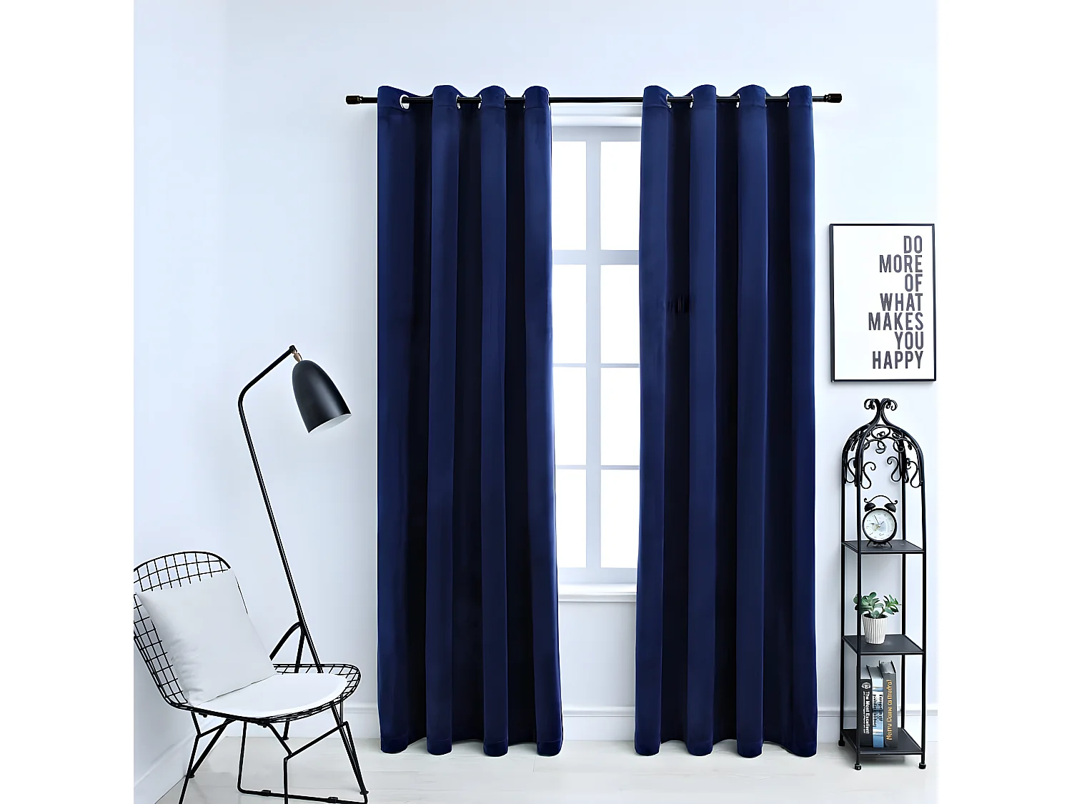 Rideaux occultants et anneaux 2pcs Velours Bleu foncé 140x245cm QBH99524