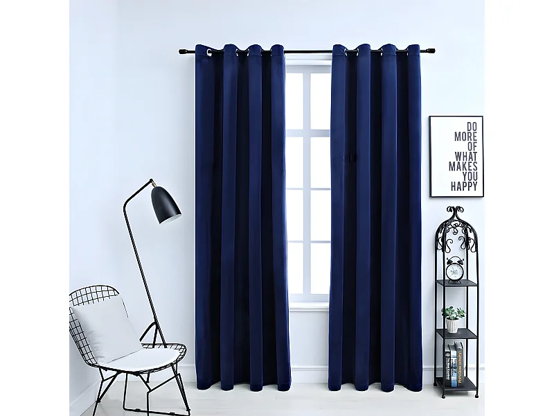 Cortinas opacas anillas 2 pzas terciopelo azul oscuro 140x245cm ES573792