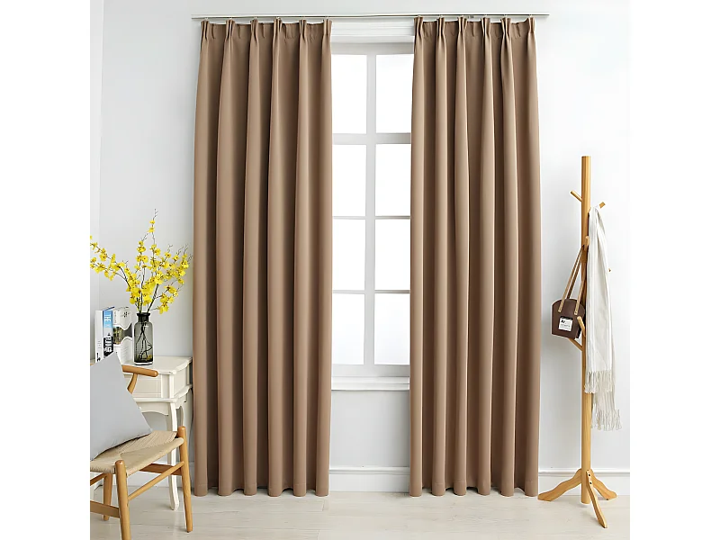 Cortinas opacas con ganchos 2 piezas gris topo 140x225 cm ES499533