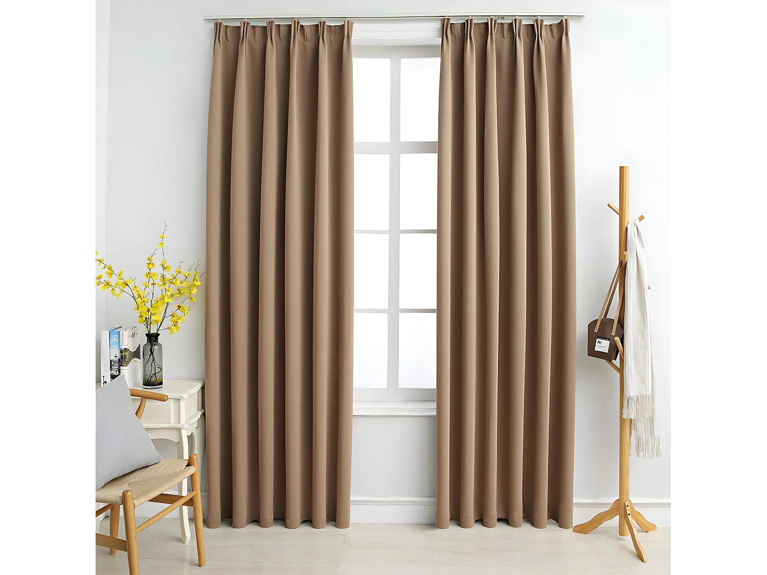 Cortinas opacas con ganchos 2 piezas gris topo 140x225 cm ES499533