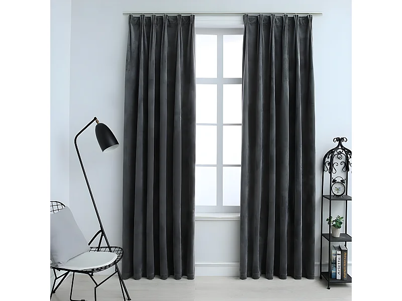 Rideaux occultants et crochet 2pcs Velours Anthracite 140x225cm QBH18415