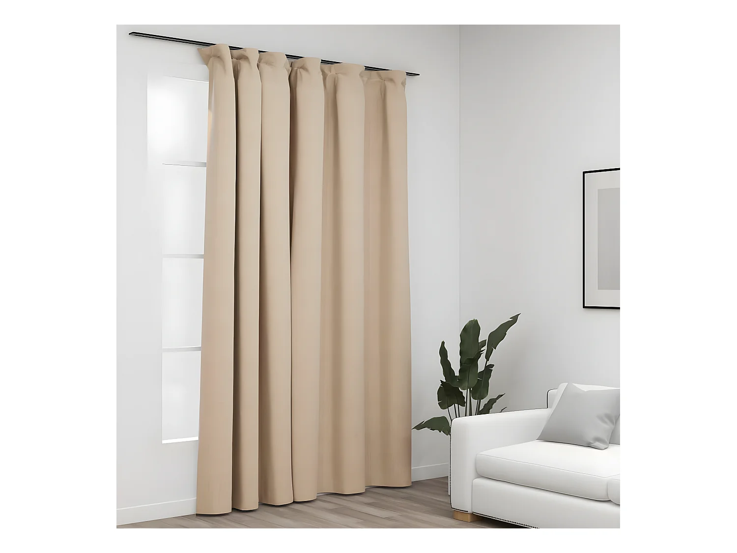 Rideau occultant d'aspect de lin avec crochets Beige 290x245 cm QBH71978