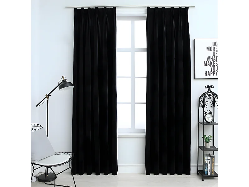 Cortinas opacas con ganchos 2 pzas terciopelo negro 140x175 cm ES432032
