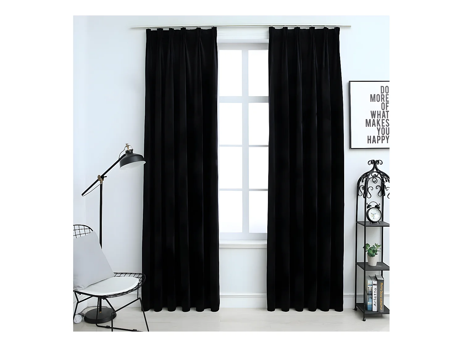 Rideaux occultants avec crochets 2 pcs Velours Noir 140x175 cm QBH27327