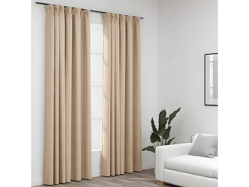 Cortinas opacas aspeto linho c/ ganchos 2 pcs 140x245 cm bege PT515104