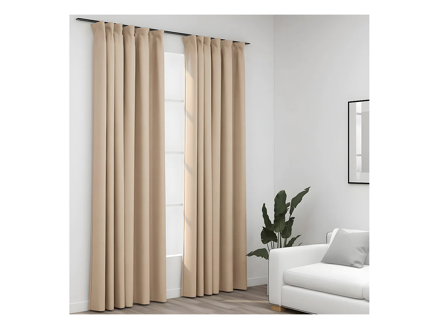 Rideaux occultants aspect lin et crochets 2 pcs Beige 140x245cm QBH96041