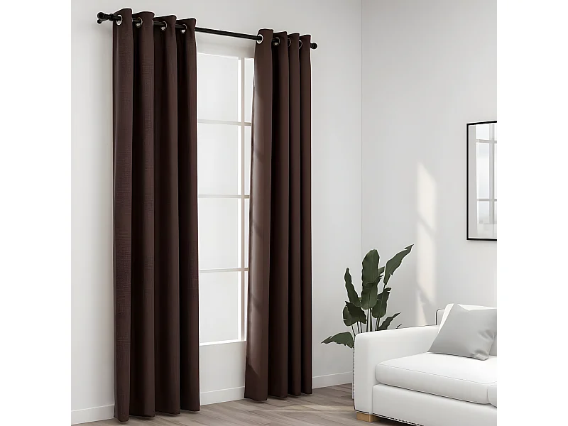Cortinas opacas asp. linho c/ ilhós 2pcs 140x225cm cinza-acast. PT947602