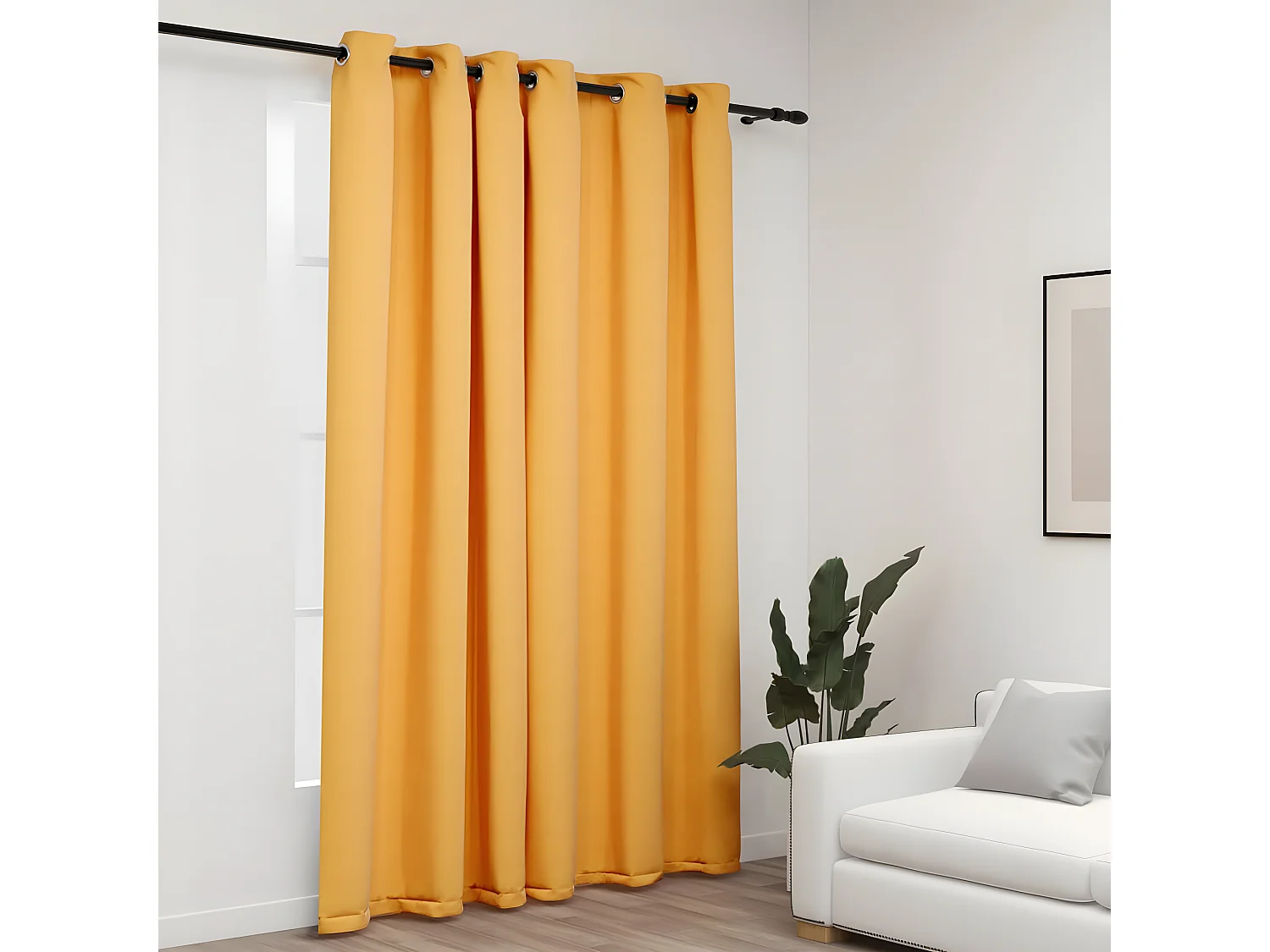 Cortina opaca con ojales look de lino amarillo 290x245 cm ES903763