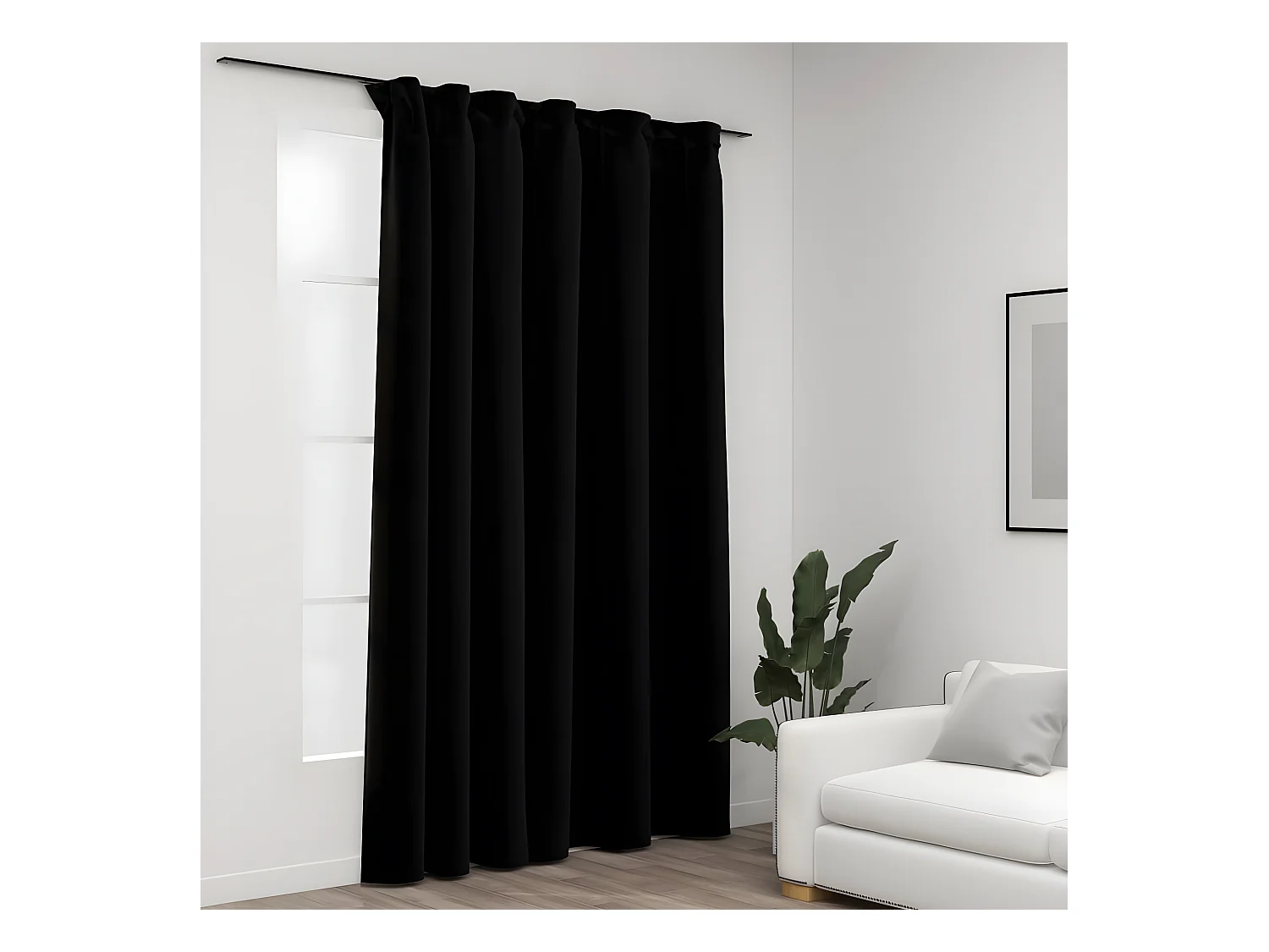 Rideau occultant d'aspect de lin avec crochets Noir 290x245 cm QBH26704