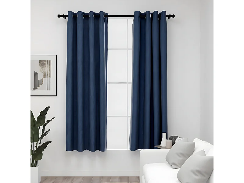 Cortinas opacas aspeto linho c/ ilhós 2 pcs 140x175 cm azul PT795825