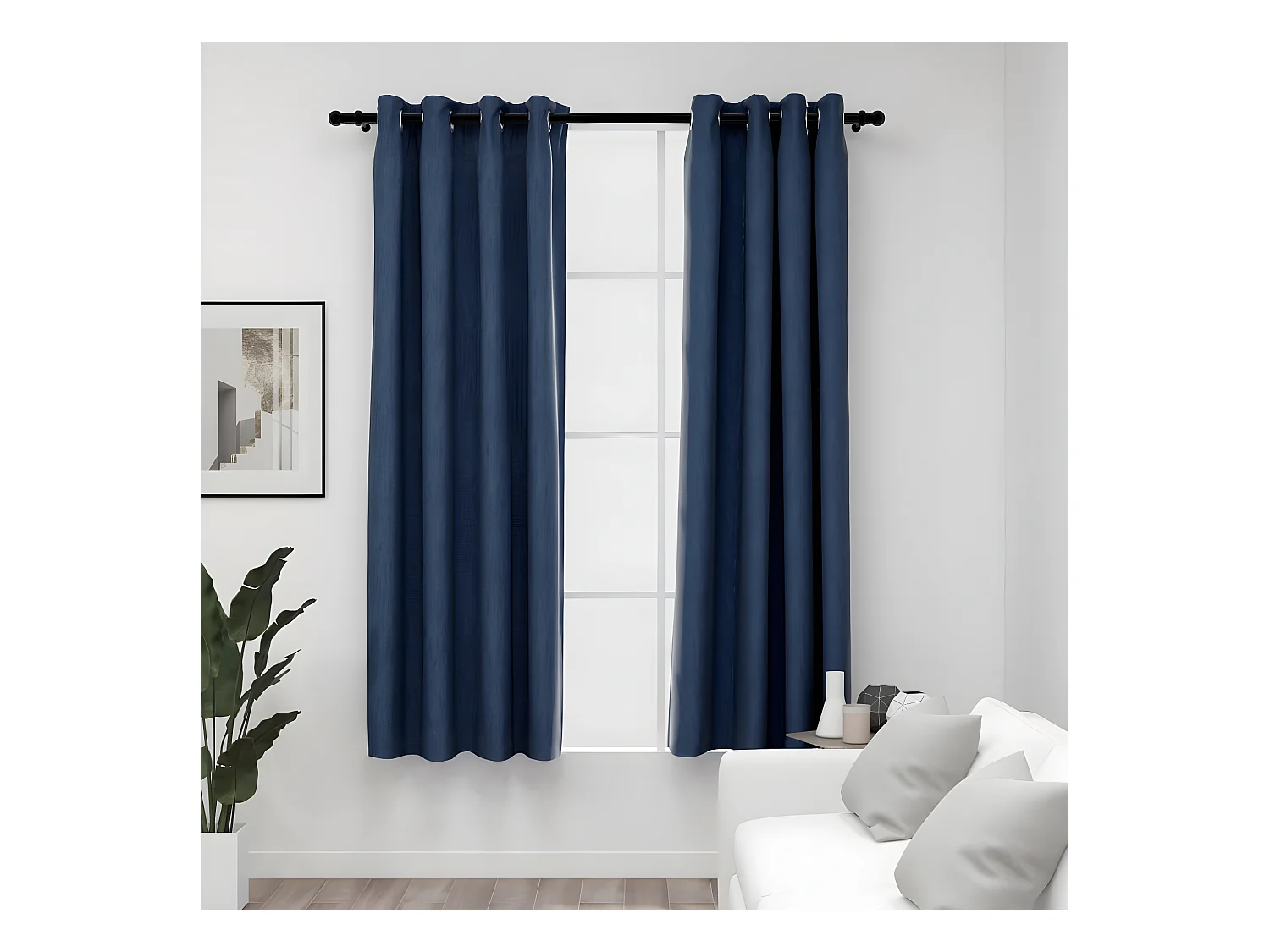 Rideaux occultants Aspect lin avec œillets 2 pcs Bleu 140x175cm QBH85491
