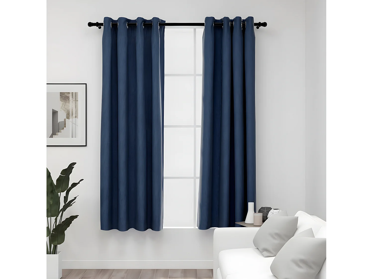 Cortinas opacas con ojales look de lino 2 pzas azul 140x175 cm ES813762