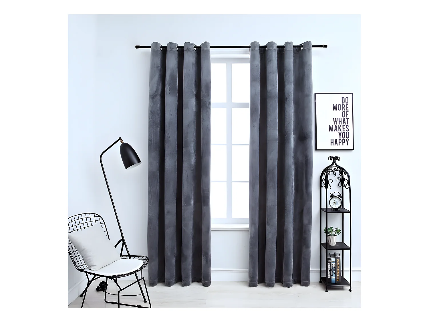 Rideaux occultants et anneaux 2pcs Velours Anthracite 140x175cm QBH56285