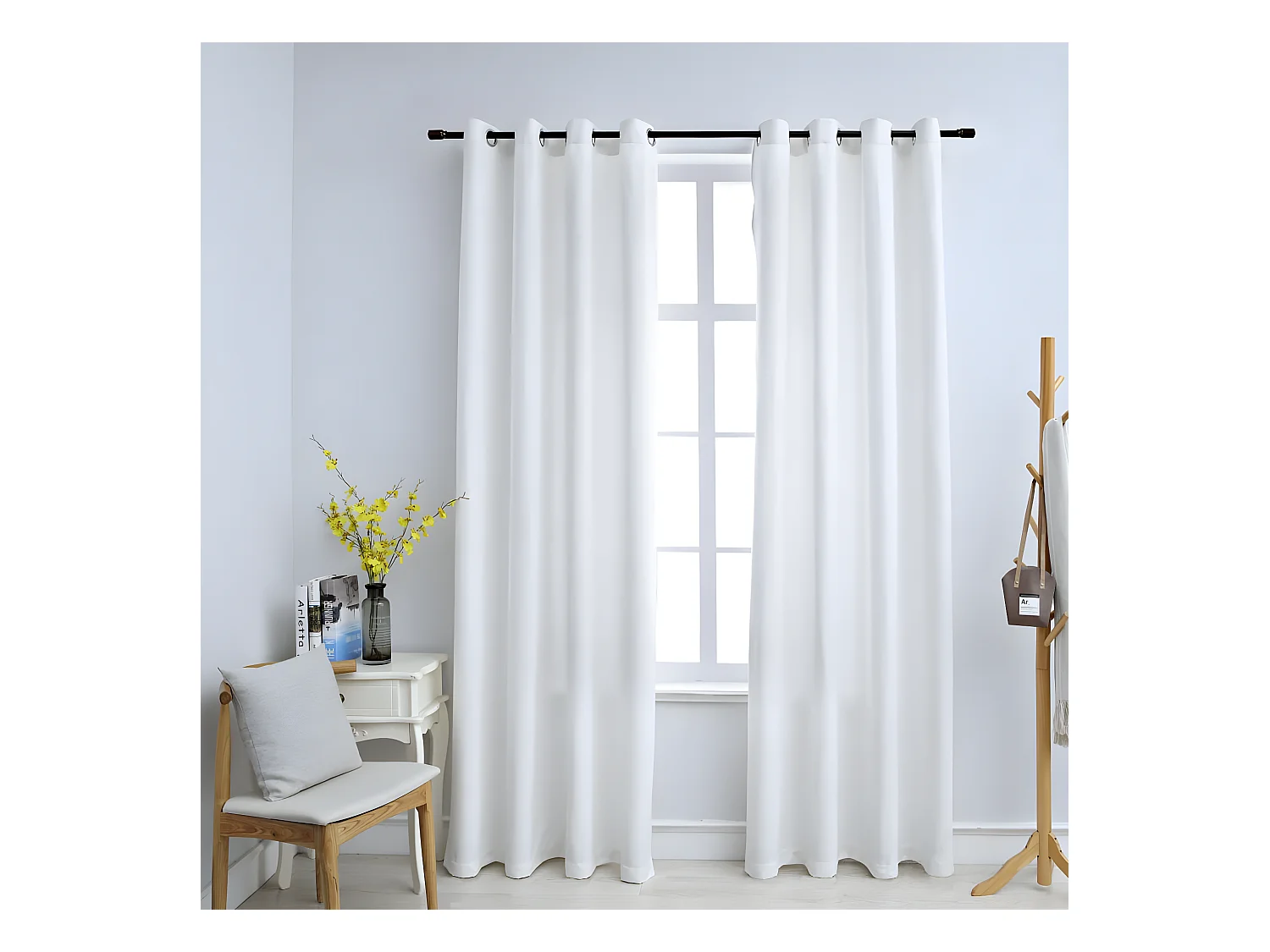 Rideau occultant et anneaux en métal 2pcs Blanc cassé 140x245cm QBH96314