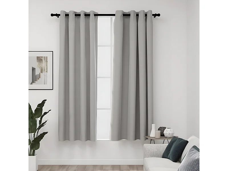 Cortinas opacas con ojales look de lino 2 pzas gris 140x175 cm ES513256