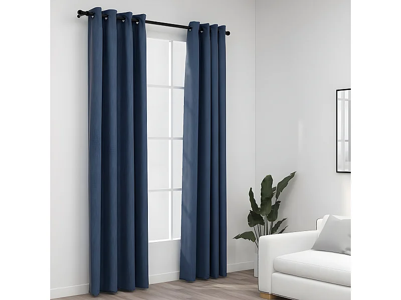 Rideaux occultants Aspect lin avec œillets 2 pcs Bleu 140x225cm QBH31545