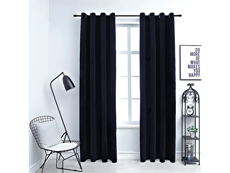 Rideaux occultants avec anneaux 2 pcs Velours Noir 140x175 cm QBH95906