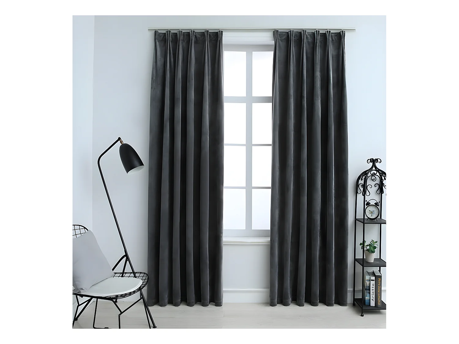 Rideaux occultants et crochet 2pcs Velours Anthracite 140x245cm QBH19008