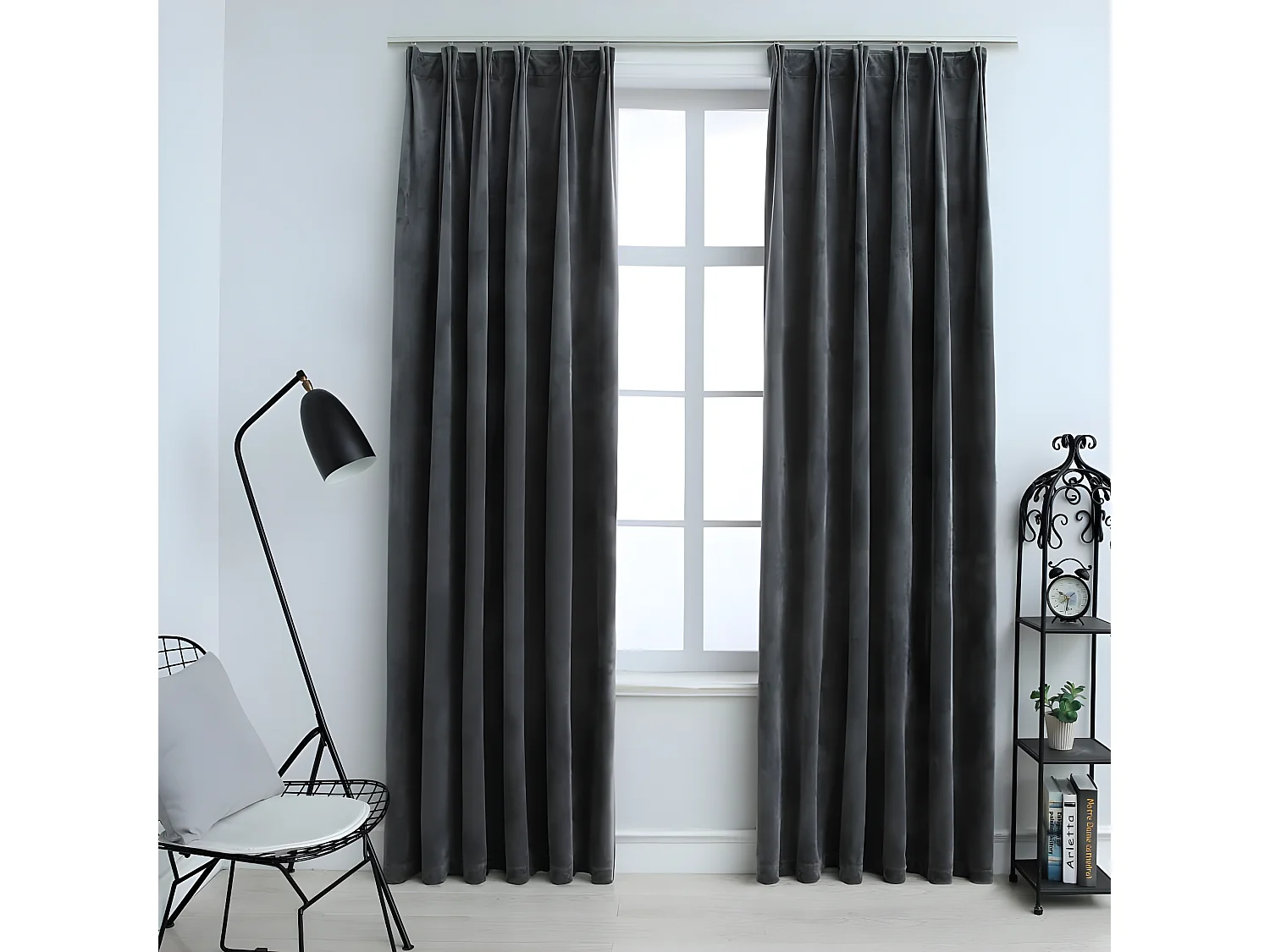 Rideaux occultants et crochet 2pcs Velours Anthracite 140x245cm QBH19008
