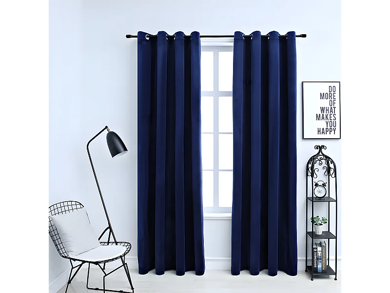 Cortinas blackout c/ argolas 2 pcs 140x225cm veludo azul escuro PT979981