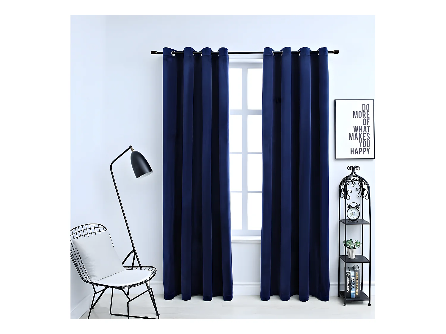 Rideaux occultants et anneaux 2pcs Velours Bleu foncé 140x225cm QBH31781