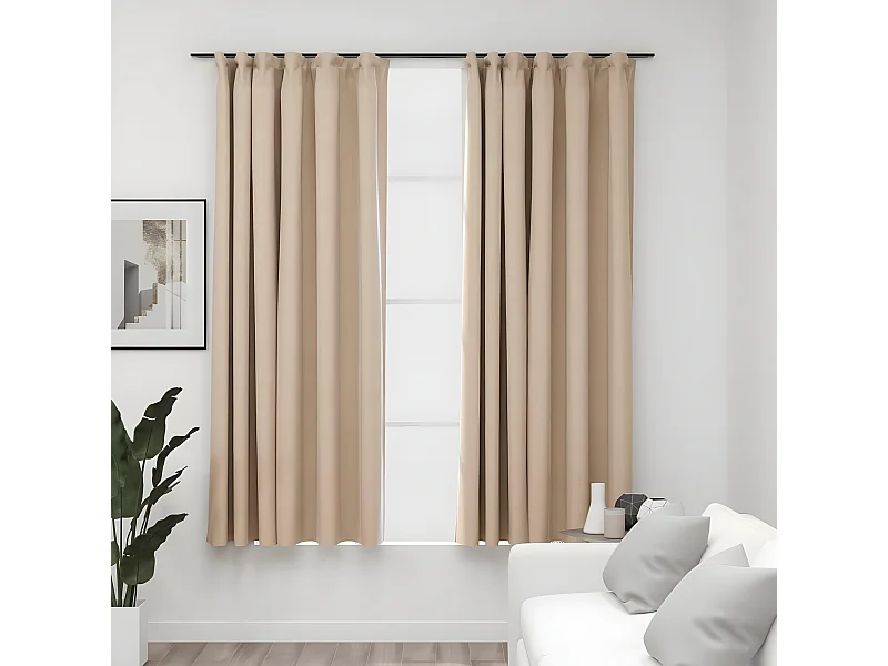 Cortinas opacas aspeto linho c/ ganchos 2 pcs 140x175 cm bege PT858524