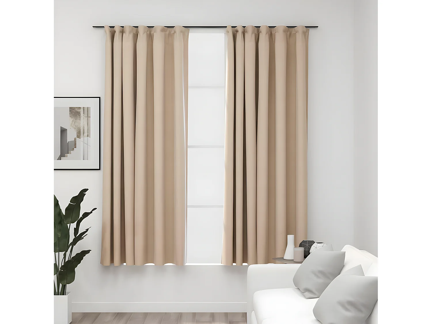 Cortinas opacas aspeto linho c/ ganchos 2 pcs 140x175 cm bege PT858524