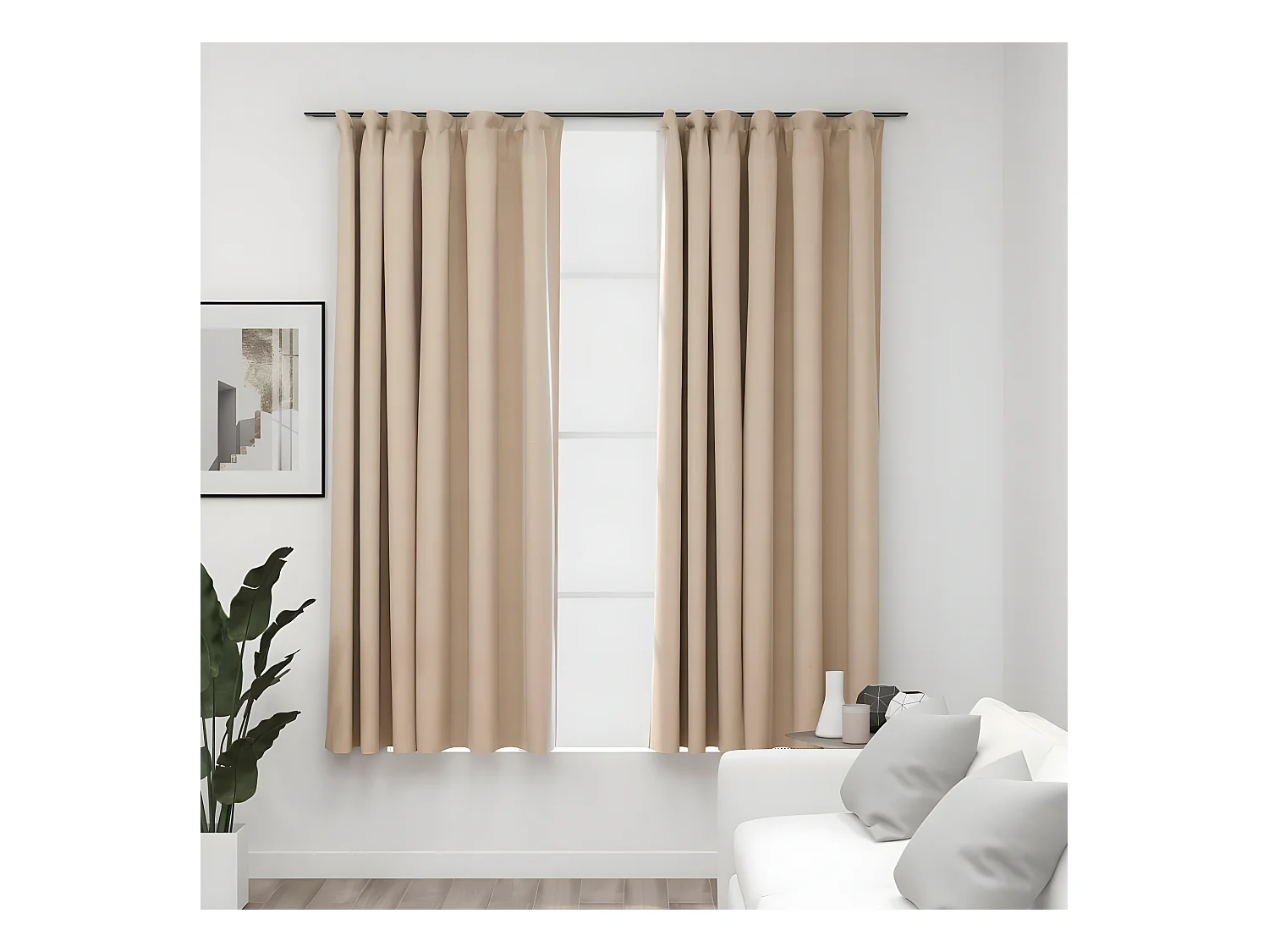 Rideaux occultants aspect lin et crochets 2 pcs Beige 140x175cm QBH83484