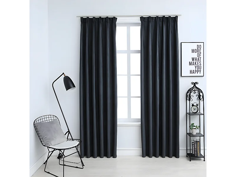 Rideaux occultants avec crochets 2 pcs Anthracite 140x225 cm QBH43168