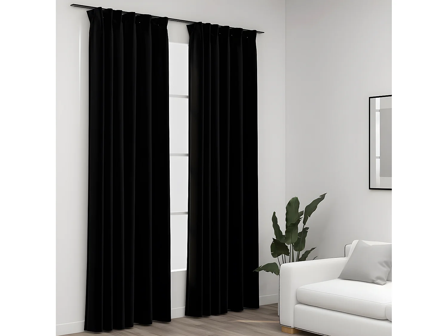 Cortinas opacas con ganchos look de lino 2 pzas negro 140x245cm ES979975