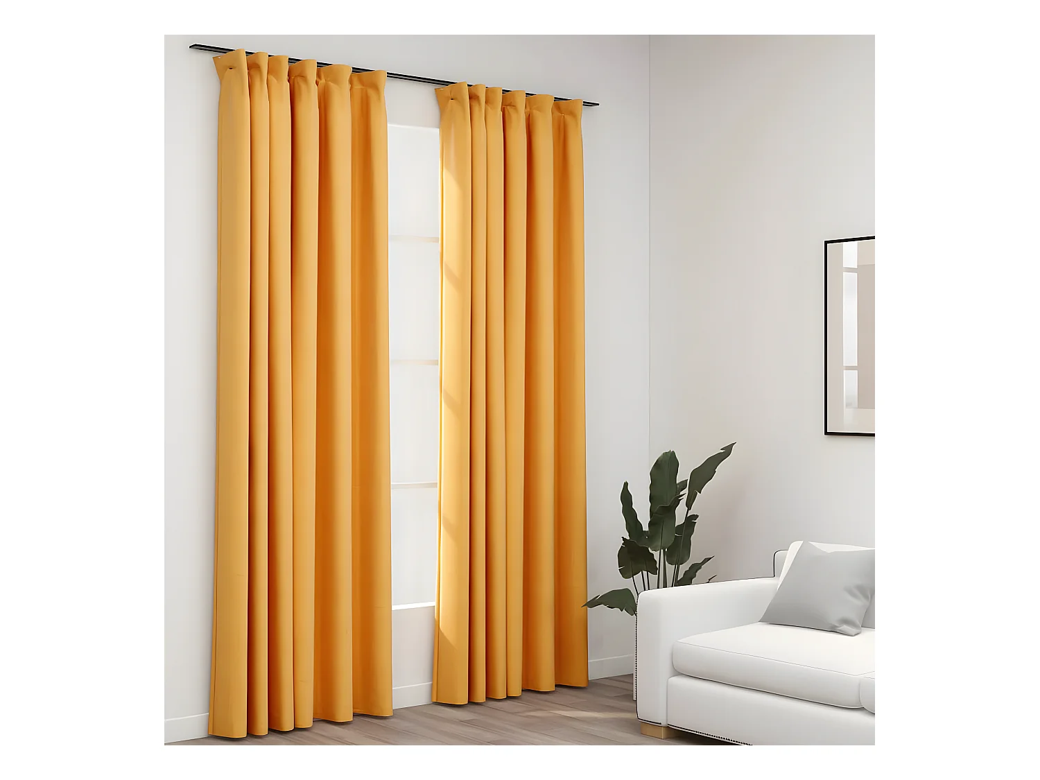Rideaux occultants aspect lin et crochets 2 pcs Jaune 140x245cm QBH88239